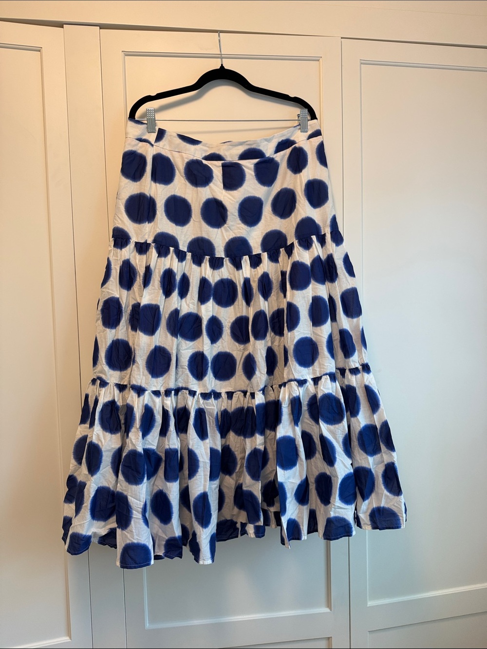 Boden White Maxi Skirt with Blue Polka Dots - Picture 1 of 2